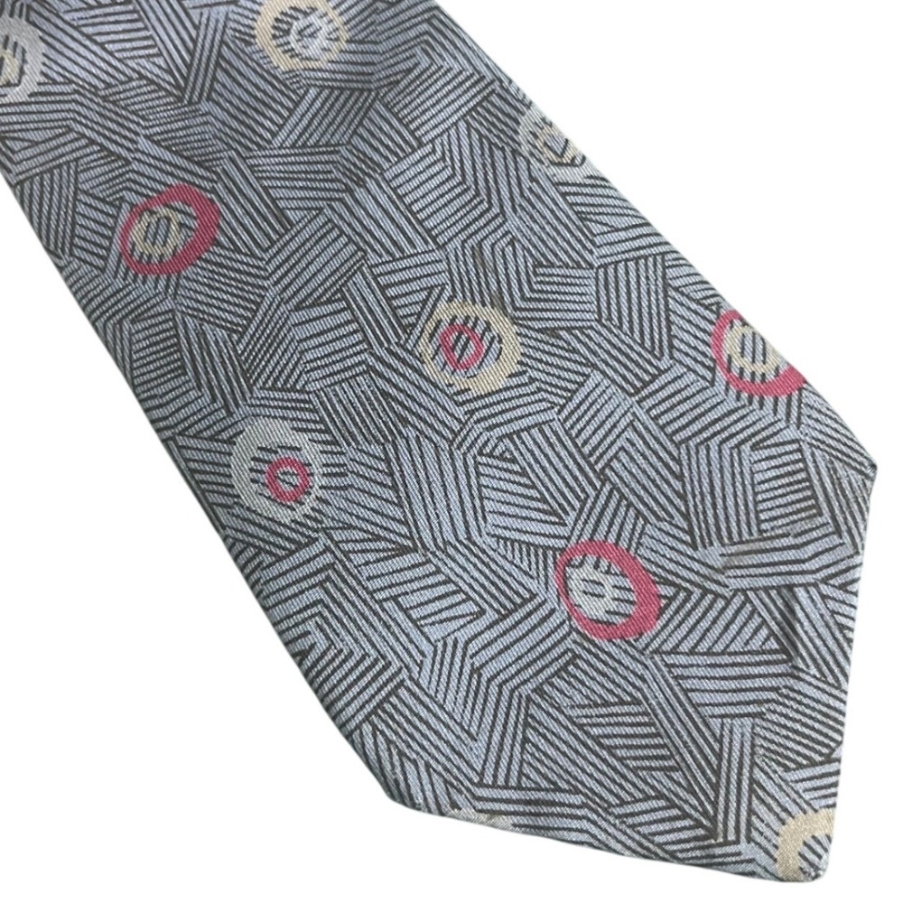 Yves Saint Laurent Mens Grey Geometric Abstract Silk Tie Made in USA YSL Necktie